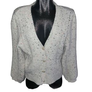Grey Collective Women's White Speckled Knit Button-Up Cardigan Sweater L
